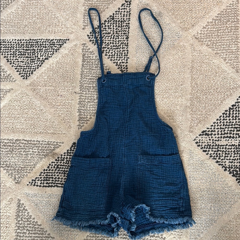 Aerie Blue Denim Overalls Casual Shorts